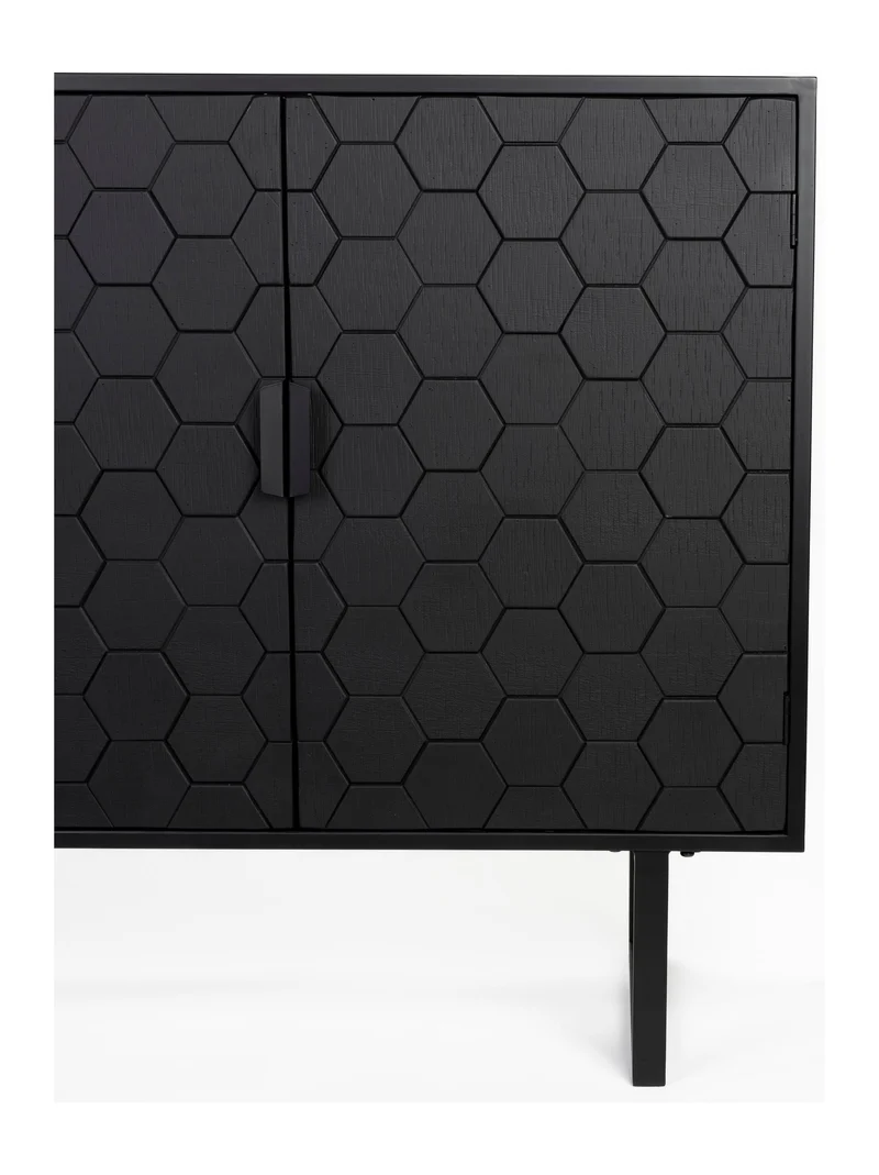 Sideboard Linc High in Schwarz mit Sechseckmuster aus Fichtenholz