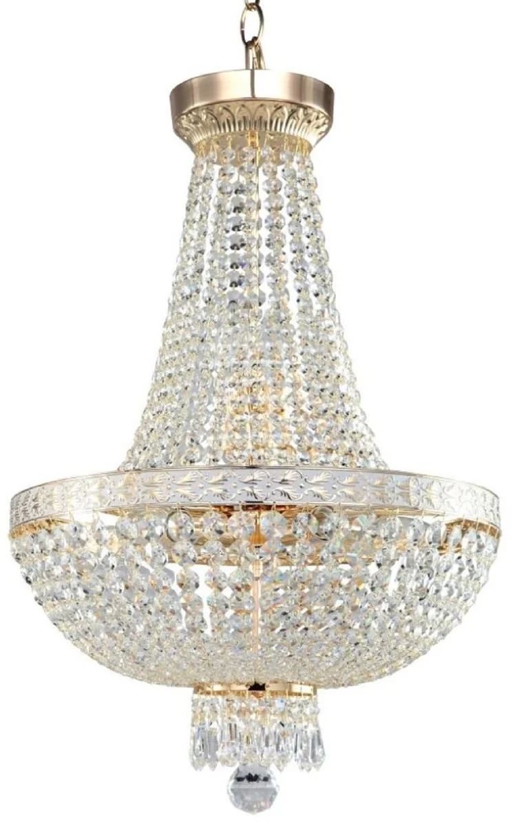 Casa Padrino Barock Kristall Kronleuchter Gold Ø 40 x H. 81 cm - Runder Barockstil Kronleuchter - Barock Wohnzimmer Kronleuchter - Edel & Prunkvoll