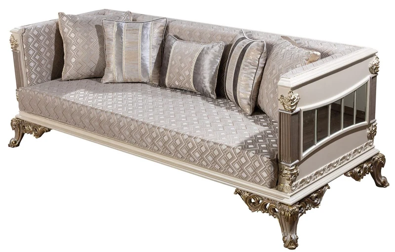 Casa Padrino Luxus Barock Wohnzimmer Set Silber / Weiß / Grau / Gold - 2 Barock Sofas & 2 Barock Sessel & 1 Barock Couchtisch - Luxus Wohnzimmer Möbel im Barockstil - Barock Möbel