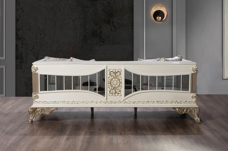 Casa Padrino Luxus Barock Wohnzimmer Set Silber / Weiß / Grau / Gold - 2 Barock Sofas & 2 Barock Sessel & 1 Barock Couchtisch - Luxus Wohnzimmer Möbel im Barockstil - Barock Möbel