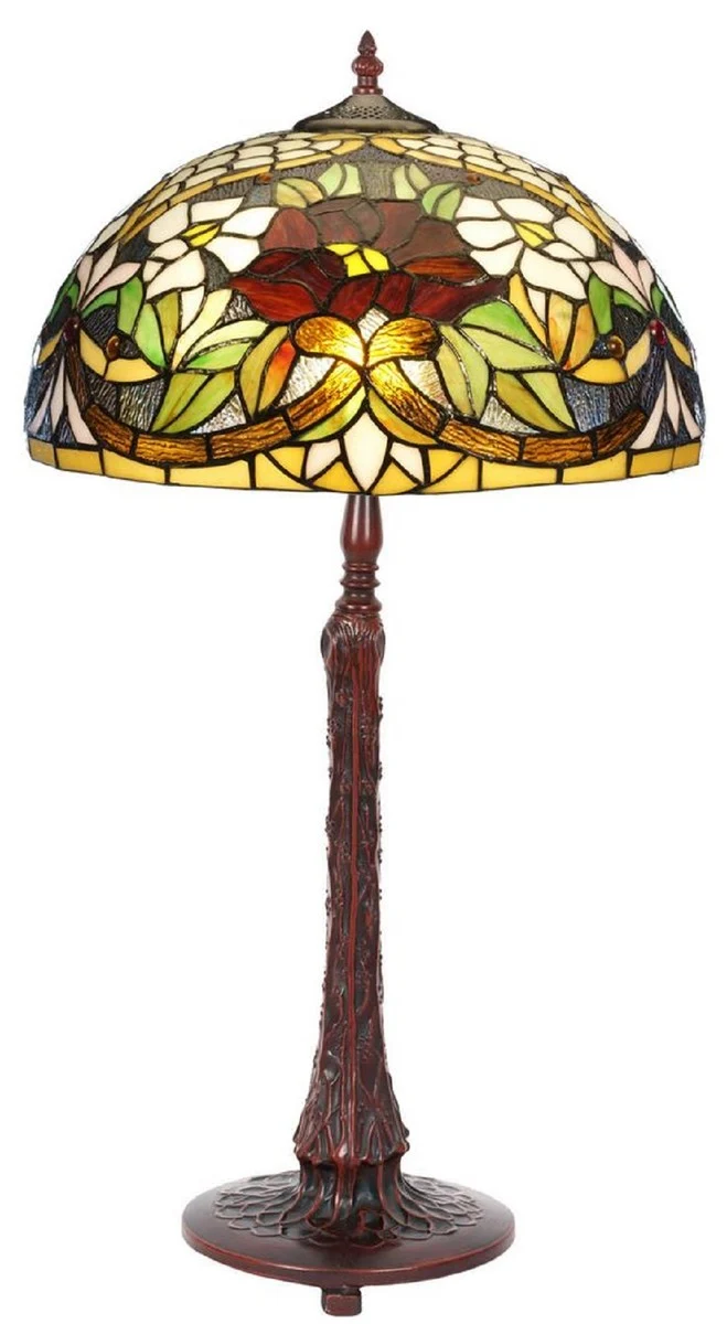 Casa Padrino Luxus Tiffany Tischleuchte Mehrfarbig Ø 50 x H. 72 cm - Tiffany Schreibtischleuchte - Wohnzimmer Deko Leuchte - Scheibtisch Deko Leuchte - Luxus Tiffany Leuchten