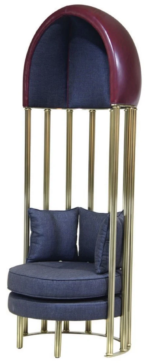Casa Padrino Luxus Sessel Blau / Bordeauxrot / Gold 83 x 78 x H. 215 cm - Wohnzimmer Sessel - Hotel Sessel - Wohnzimmer Möbel - Hotel Möbel - Luxus Möbel - Luxus Einrichtung
