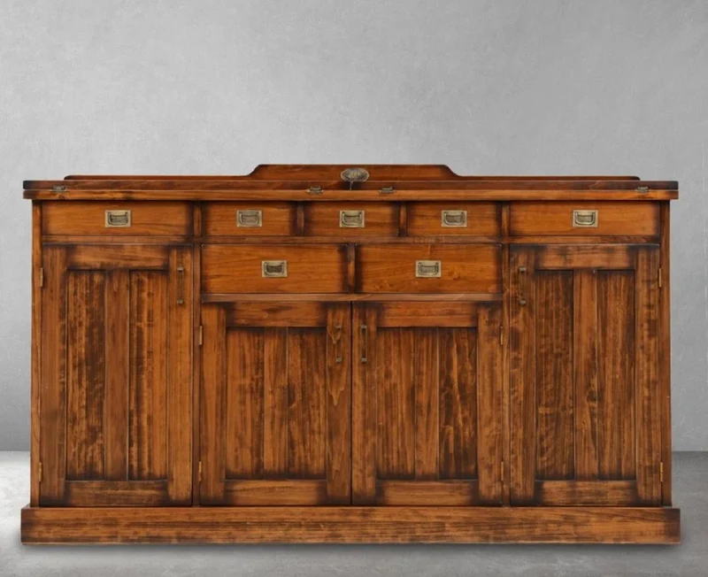 Casa Padrino Luxus Vintage Stil Sideboard mit 4 Türen und 7 Schubladen Braun 184 x 46 x H. 107,5 cm - Massivholz Schrank - Vintage Stil Möbel - Luxus Möbel - Massivholz Möbel