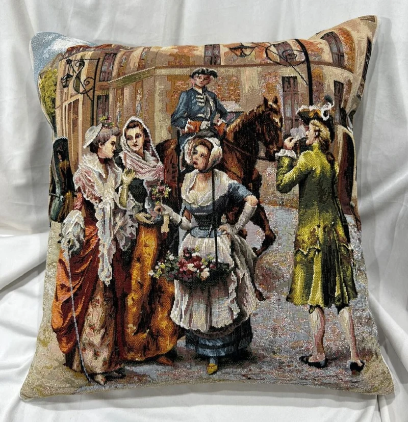 Casa Padrino Luxus Deko Kissen Mittelalter Mehrfarbig 45 x 45 cm - Bedrucktes Zierkissen mit edlem Gobelin Stoff - Luxus Deko Accessoires