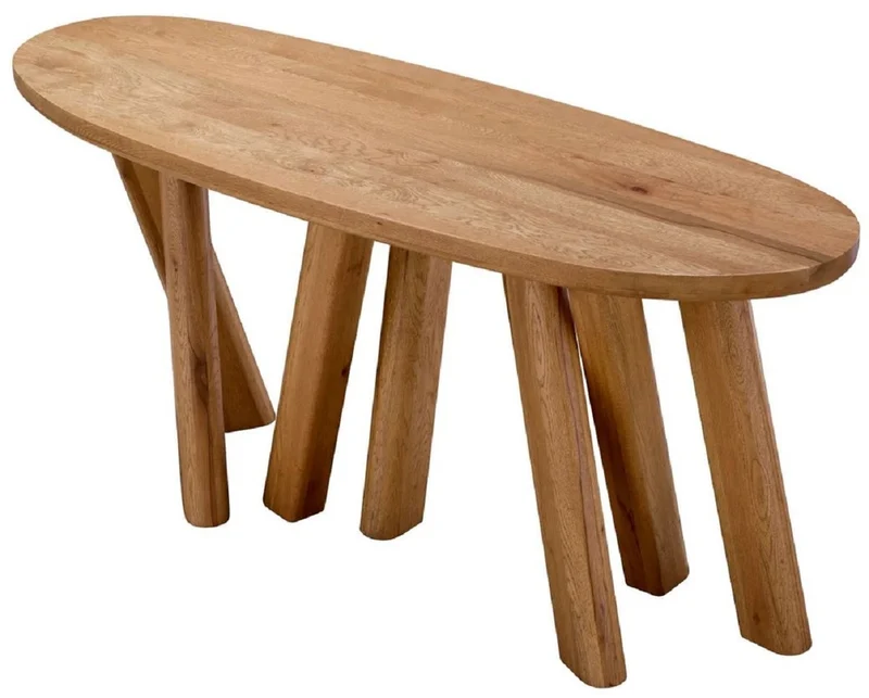 Casa Padrino Luxus Konsole Braun 160 x 54,5 x H. 76,5 cm - Ovaler Konsolentisch mit massiver Eichenholz Tischplatte - Massivholz Möbel - Luxus Möbel - Luxus Qualität
