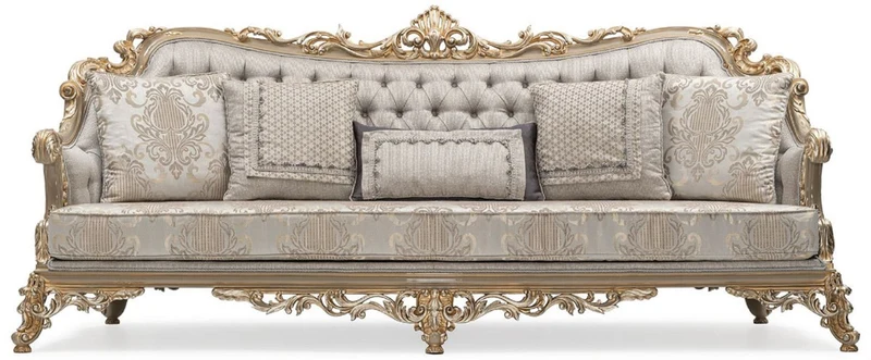 Casa Padrino Luxus Barock Wohnzimmer Set Silber / Grau / Gold - 2 Barock Sofas & 2 Barock Sessel & 1 Barock Couchtisch - Handgefertigte Wohnzimmer Möbel im Barockstil - Edel & Prunkvoll