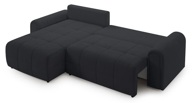 Ecksofa mit Schlaffunktion Simolla, L-förmig, linksseitig, mit Stauraum, dunkelgrauer Chenille-Stoff