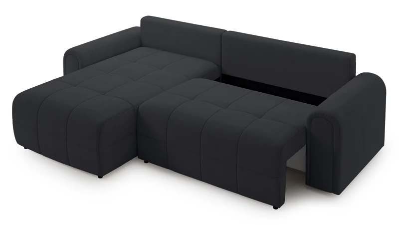 Ecksofa mit Schlaffunktion Simolla, L-förmig, linksseitig, mit Stauraum, dunkelgrauer Chenille-Stoff