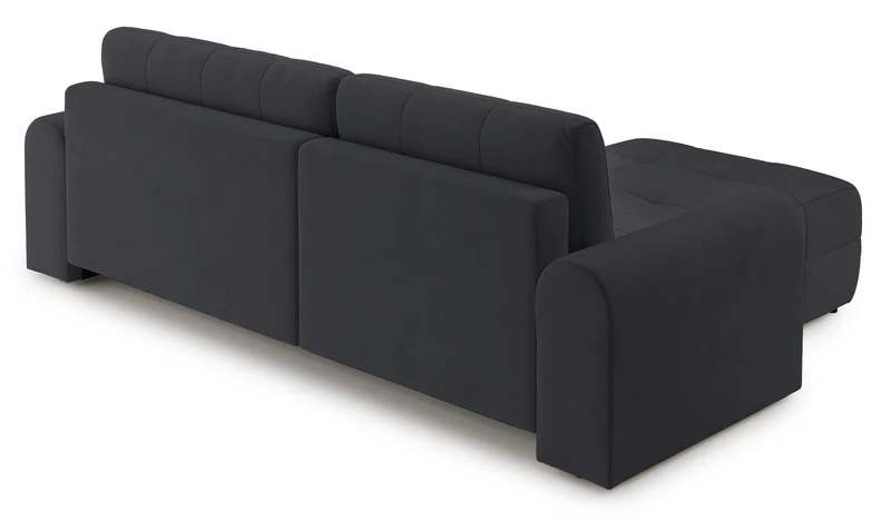 Ecksofa mit Schlaffunktion Simolla, L-förmig, linksseitig, mit Stauraum, dunkelgrauer Chenille-Stoff