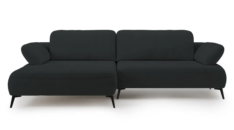 Ecksofa mit Schlaffunktion Avolla, L-förmig, linke Seite, mit Stauraum, graphitfarbener hydrophober Chenille-Stoff