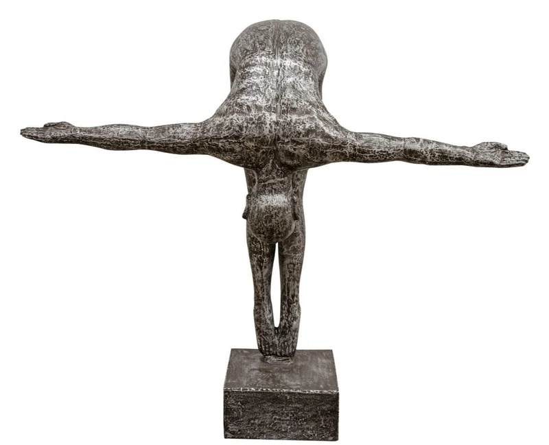 Casa Padrino Kunstspringer Skulptur Silber / Schwarz 157 x 54 x H. 135 cm - Luxus Deko Turmspringer Figur