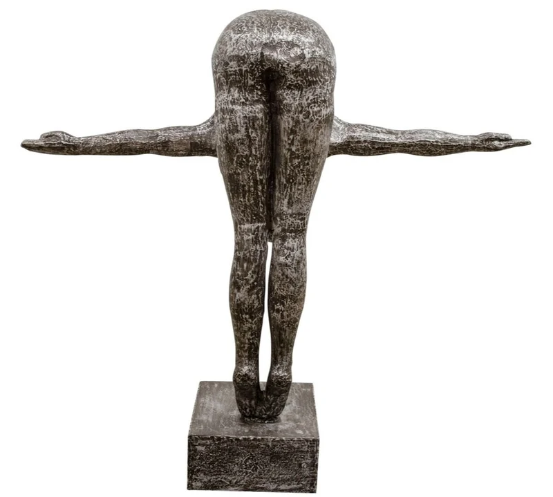 Casa Padrino Kunstspringer Skulptur Silber / Schwarz 157 x 54 x H. 135 cm - Luxus Deko Turmspringer Figur