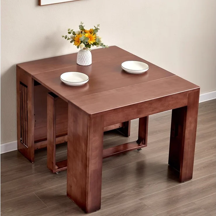 Platzsparender und ausziehbarer Tisch mit 4 Einlegeplatten