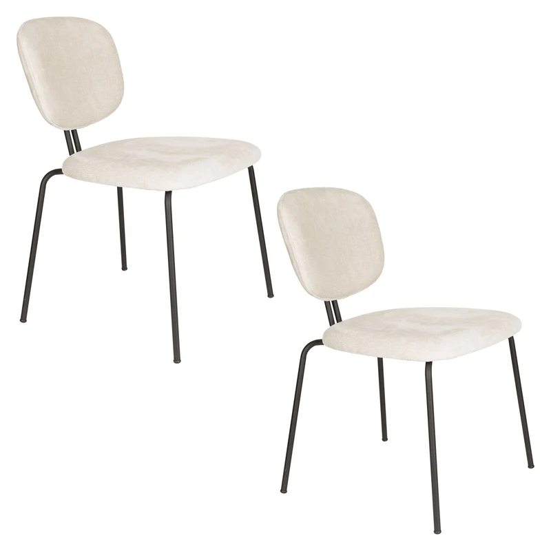 Esszimmerstuhl Bouton im 2er-Set, Off-White mit Gestell aus Eisen