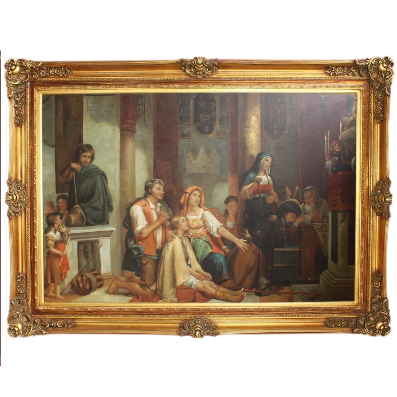 Riesiges Handgemaltes Barock Öl Gemälde Gottesdienst Gold Prunk Rahmen 225 x 165 x 10 cm - Massives Material