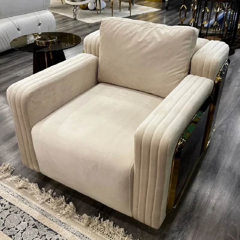 Casa Padrino Luxus Sessel Creme / Braun / Gold 90 x 100 x H. 70 cm - Wohnzimmer Sessel - Hotel Sessel - Wohnzimmer Möbel - Hotel Möbel - Luxus Möbel - Wohnzimmer Einrichtung - Luxus Einrichtung