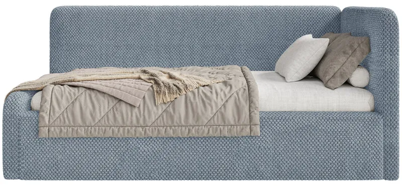 Jugendbett 90x200 cm Fanklo rechtsseitig mit Stauraum, blau, wasserabweisender Plüsch