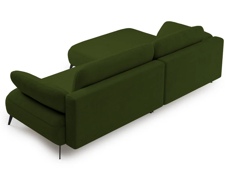 Ecksofa mit Schlaffunktion Avolla, L-förmig, linksseitig, mit Stauraum, olivgrüner hydrophober Chenillestoff