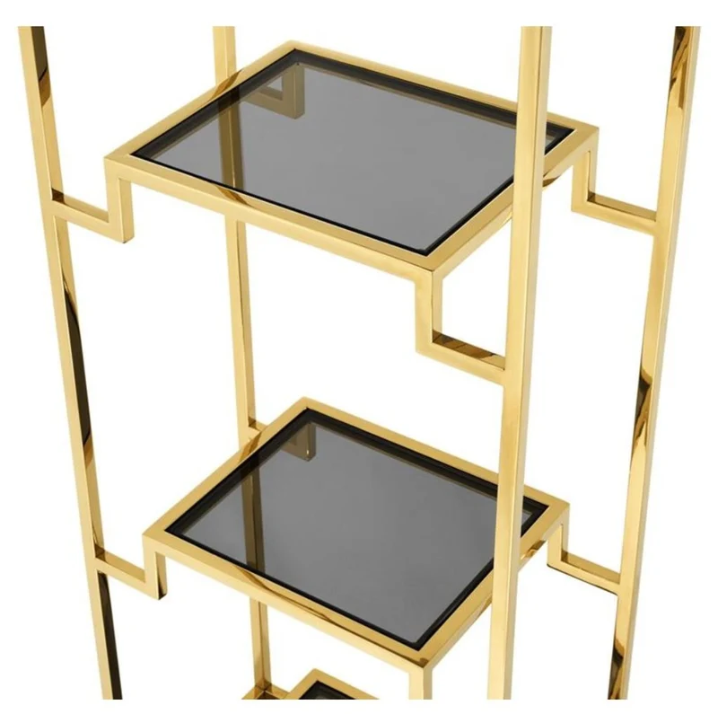 Casa Padrino Wohnzimmer Regalschrank Gold / Schwarz 45,5 x 25,5 x H. 221 cm - Luxus Wohnzimmerschrank