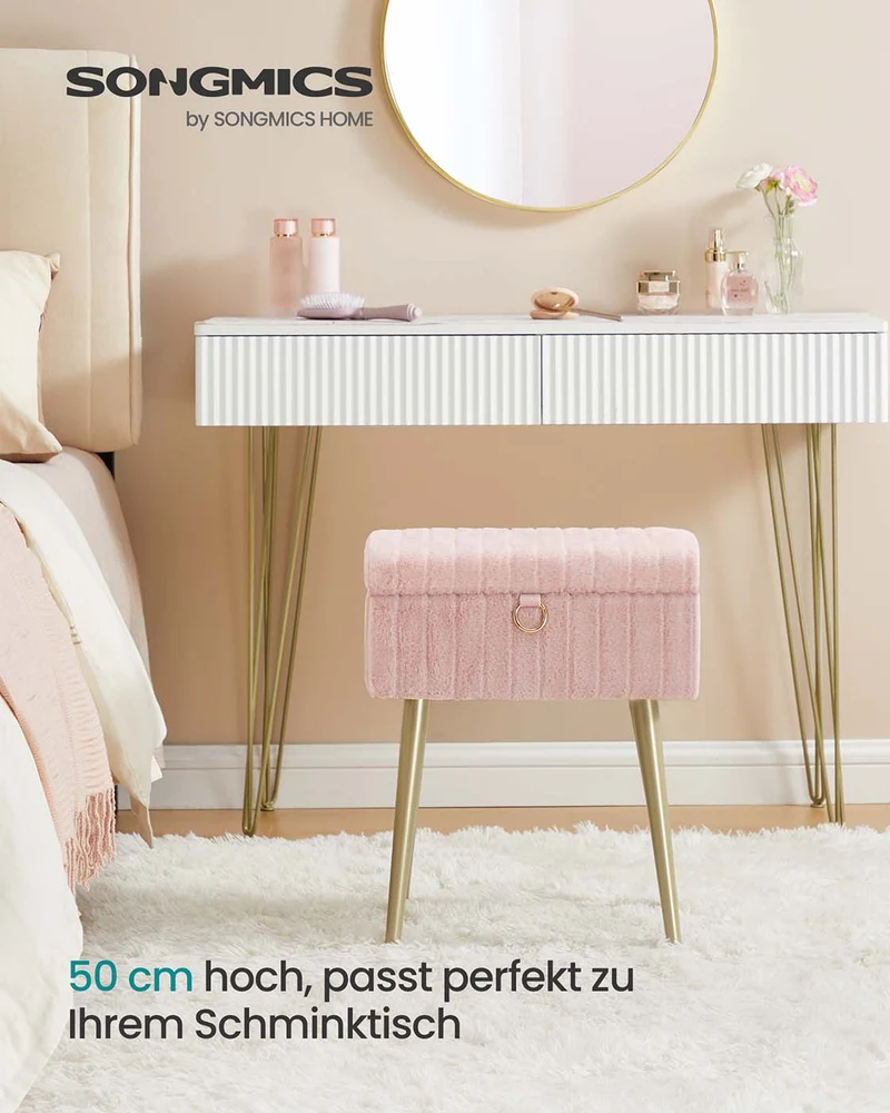Aufbewahrungshocker – Mit weichem Samtbezug – Herausnehmbare Trennwand – Tragkraft 200 kg – Ideal für Schminktisch oder Schlafzimmer
