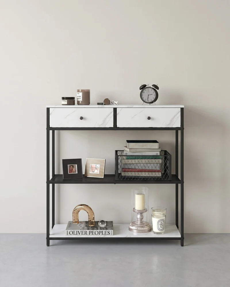Industrielles Sideboard mit Schubladen – Schmaler Konsolentisch – Schuhregal und Staufächer