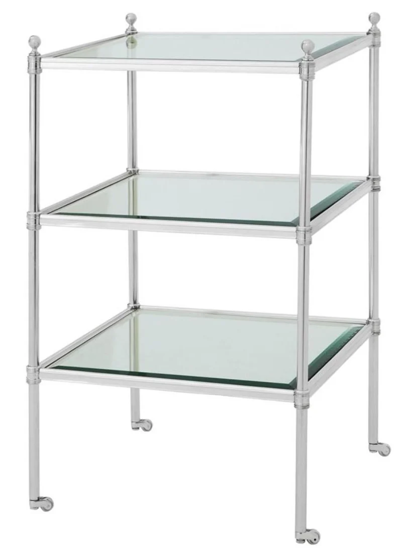 Casa Padrino Luxus Wohnzimmer Beistelltisch mit Rollen Silber 42 x 42 x H. 71 cm - Hotel Möbel