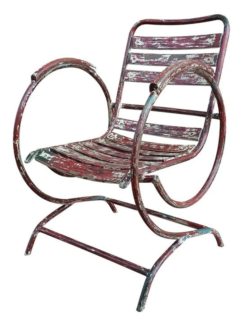 Casa Padrino Jugendstil Gartenstuhl mit Armlehnen Antik Rot 60 x 45 x H. 85 cm - Handgefertigte Gartenmöbel