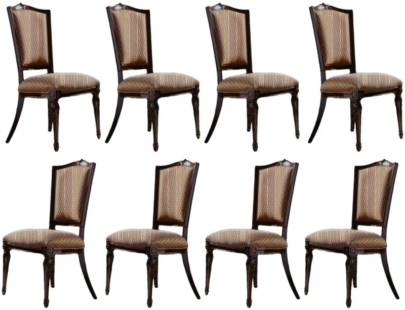 Casa Padrino Luxus Barock Esszimmerstuhl 8er Set Orange / Dunkelbraun - Prunkvolle Esszimmerstühle im Barockstil - Barock Esszimmer Möbel - Luxus Esszimmer Möbel im Barockstil