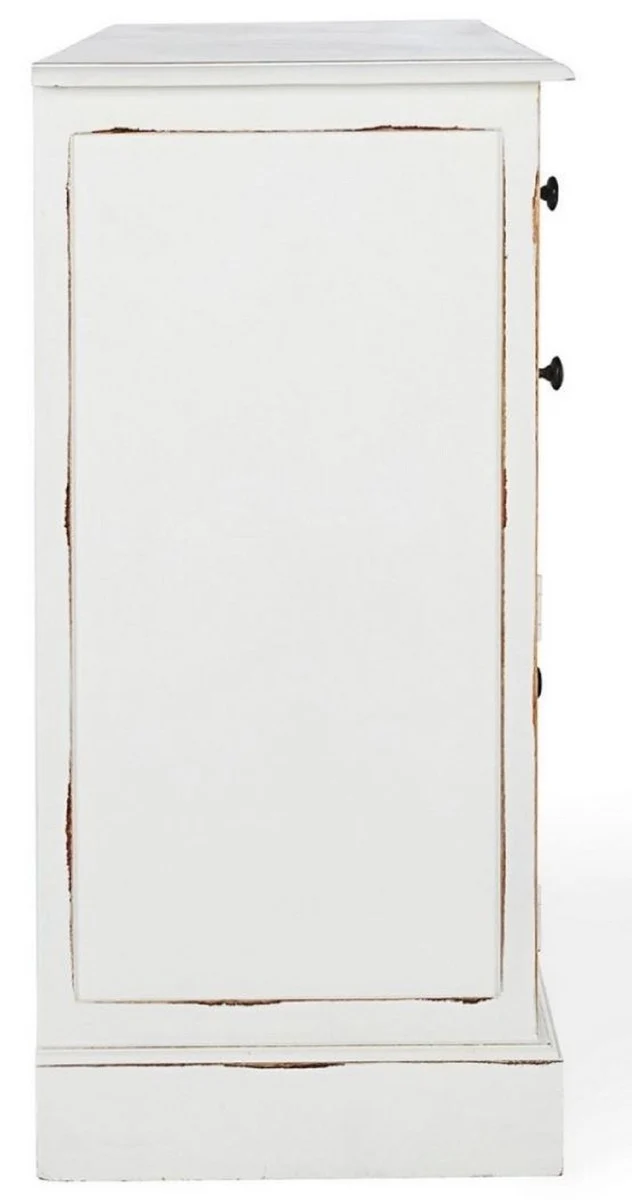 Casa Padrino Landhausstil Sideboard Antik Weiß 145 x 40 x H. 85 cm - Landhausstil Schrank mit 3 Türen und 5 Schubladen - Landhausstil Möbel - Landhausstil Einrichtung