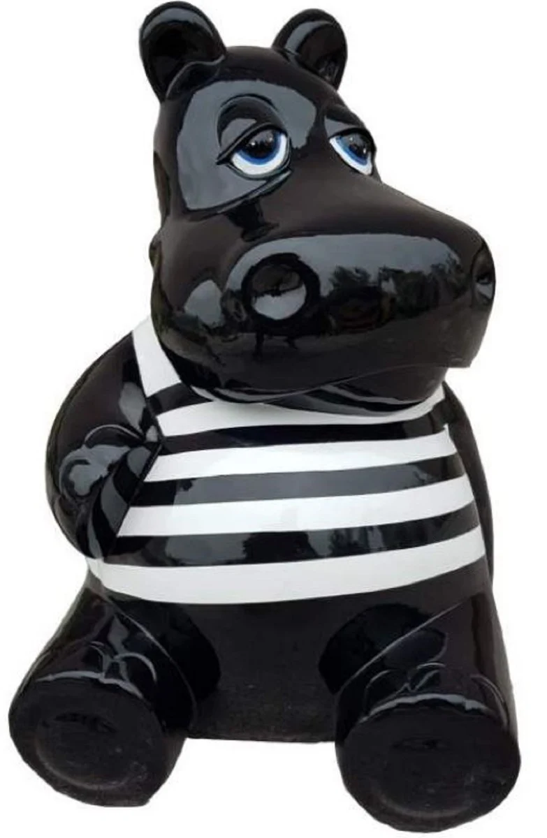 Casa Padrino Luxus Deko Skulptur Nilpferd Schwarz / Weiß H. 100 cm - Große Deko Figur - XXL Deko Skulptur - XXL Deko Figur - XXL Tierfigur - Wohnzimmer Deko - Garten Deko - Deko XXL Figuren