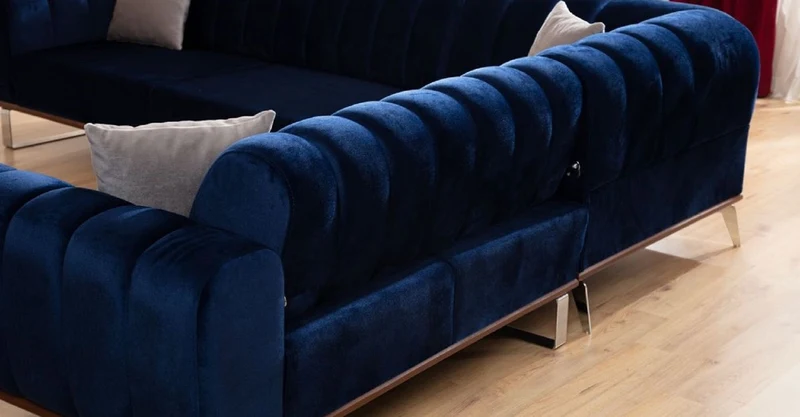 Casa Padrino Luxus Ecksofa mit verstellbaren Rückenlehnen Blau / Braun / Silber 320 x 180 x H. 80 cm - Wohnzimmer Sofa - Wohnzimmer Möbel - Luxus Möbel - Luxus Einrichtung