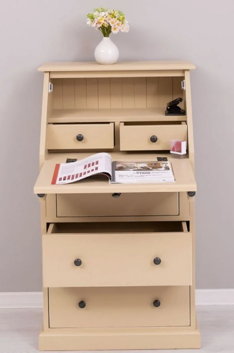 Casa Padrino Landhausstil Sekretär Kommode Beige 65 x 45 x H. 110 cm - Massivholz Schrank mit 5 Schubladen - Massivholz Möbel - Landhausstil Möbel