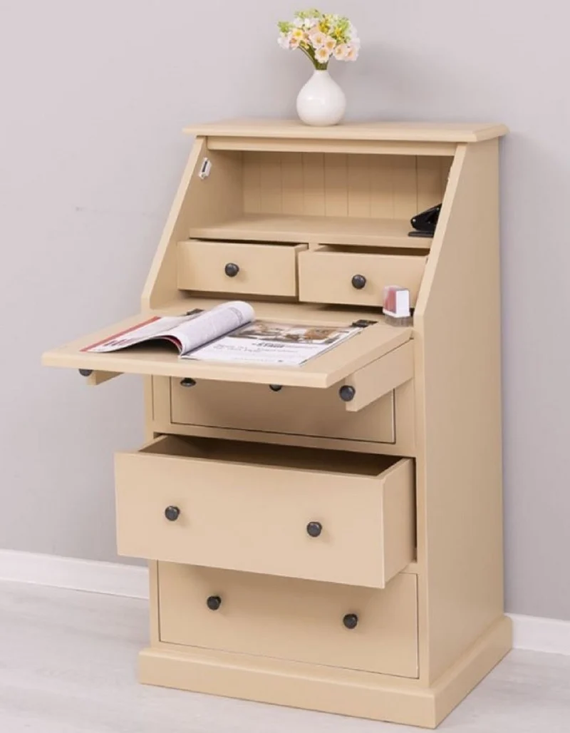 Casa Padrino Landhausstil Sekretär Kommode Beige 65 x 45 x H. 110 cm - Massivholz Schrank mit 5 Schubladen - Massivholz Möbel - Landhausstil Möbel