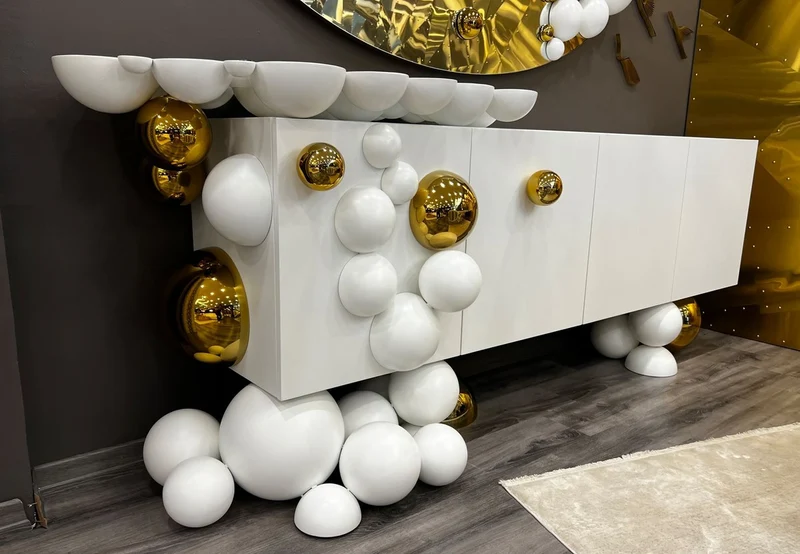 Casa Padrino Luxus Designer Sideboard Weiß / Gold 255 x 52 x H. 100 cm - Massivholz Schrank mit 4 Türen - Luxus Möbel - Hotel Möbel - Designer Möbel