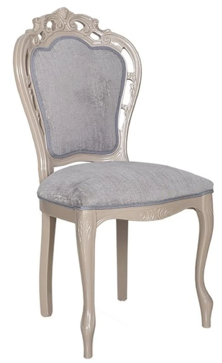 Casa Padrino Luxus Barock Esszimmer Stuhl 8er Set Grau / Hochglanz Beige 49,5 x 57 x H. 102,5 cm - Barockstil Küchen Stühle - Prunkvolle Luxus Esszimmer Möbel im Barockstil - Edel & Prunkvoll
