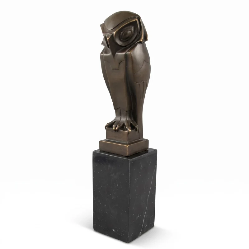 Casa Padrino Luxus Bronze Deko Figur Eule auf Marmorsockel Bronze / Schwarz 7 x 7 x H. 33 cm - Bronze Deko Skulptur - Schreibtisch Deko - Deko Accessoires - Luxus Accessoires