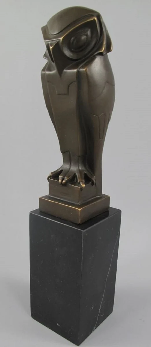 Casa Padrino Luxus Bronze Deko Figur Eule auf Marmorsockel Bronze / Schwarz 7 x 7 x H. 33 cm - Bronze Deko Skulptur - Schreibtisch Deko - Deko Accessoires - Luxus Accessoires