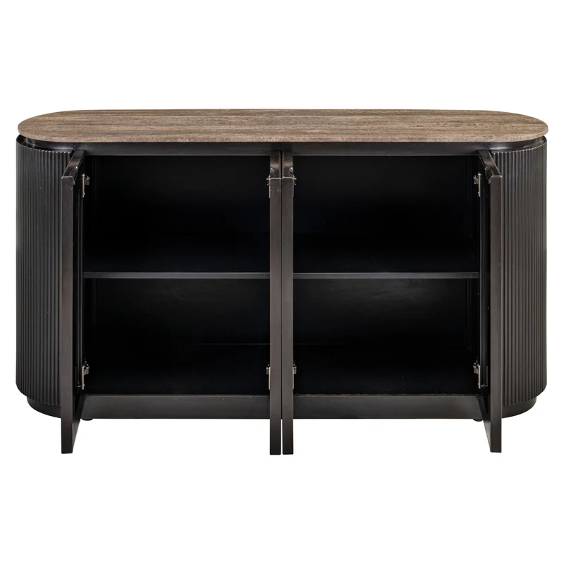 Richmond Sideboard Russo ash brown mit 4 Türen, Travertin & Messing