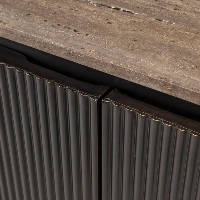 Richmond Sideboard Russo ash brown mit 4 Türen, Travertin & Messing