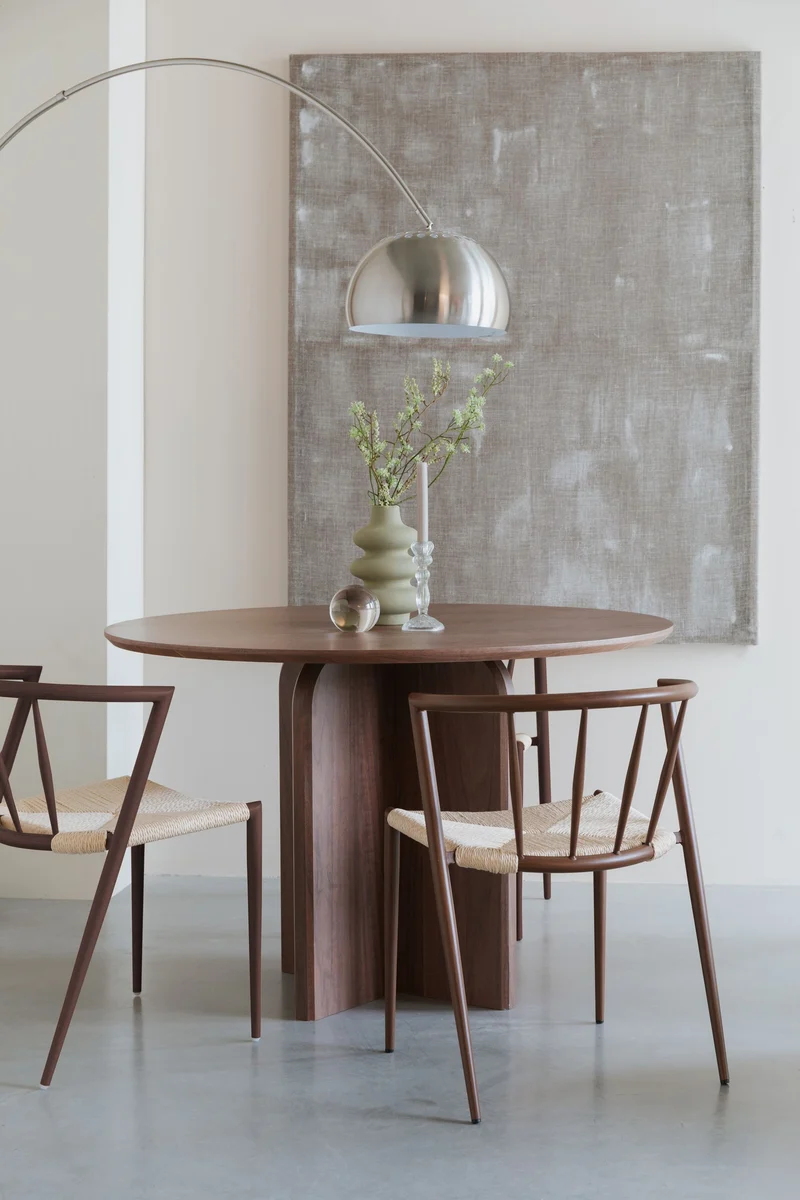 Esszimmerstuhl Che im 2er-Set, Walnut mit Seilsitz und Eisengestell
