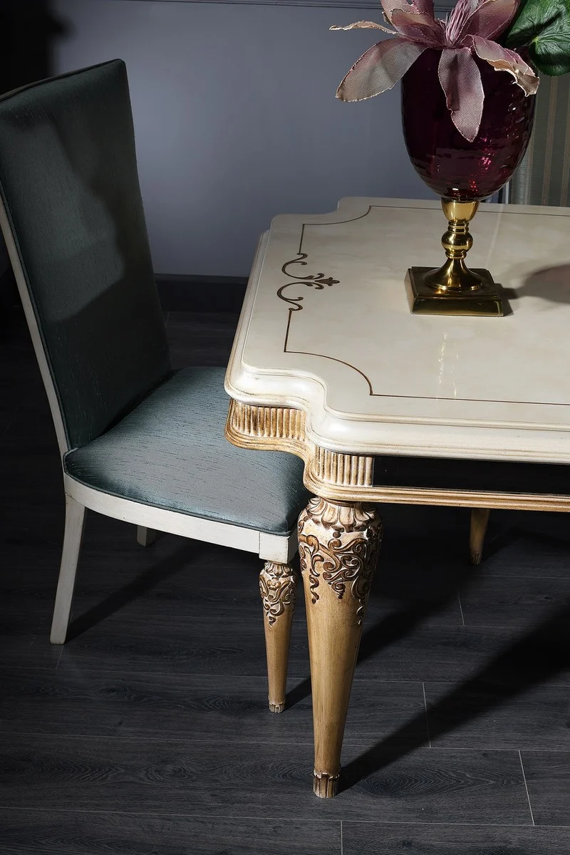 Casa Padrino Luxus Barock Esszimmer Set Türkis / Weiß / Gold - 1 Esstisch und 4 Esszimmerstühle - Barock Esszimmermöbel