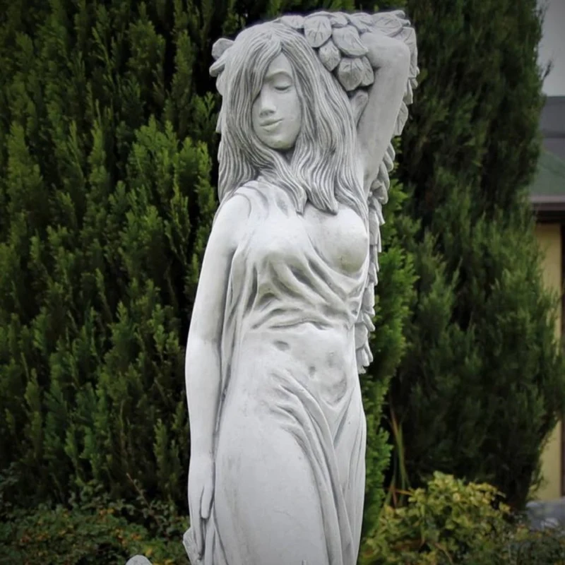 Casa Padrino Jugendstil Garten Deko Skulptur Dame Grau 40 x 40 x H. 140 cm - Elegante Garten Deko Stein Figur - Barock & Jugendstil Garten Deko Accessoires