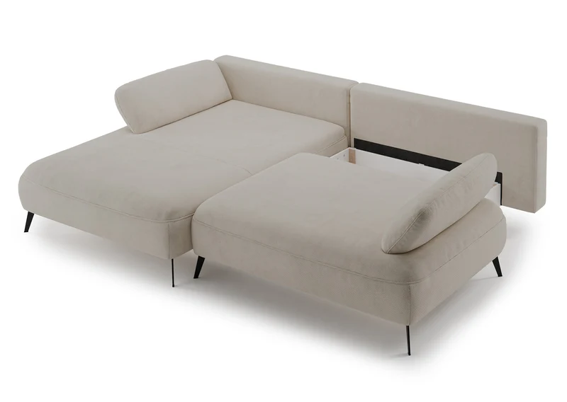 Ecksofa mit Schlaffunktion Avolla, L-förmig, linksseitig, mit Stauraum, beige, hydrophobes Chenille