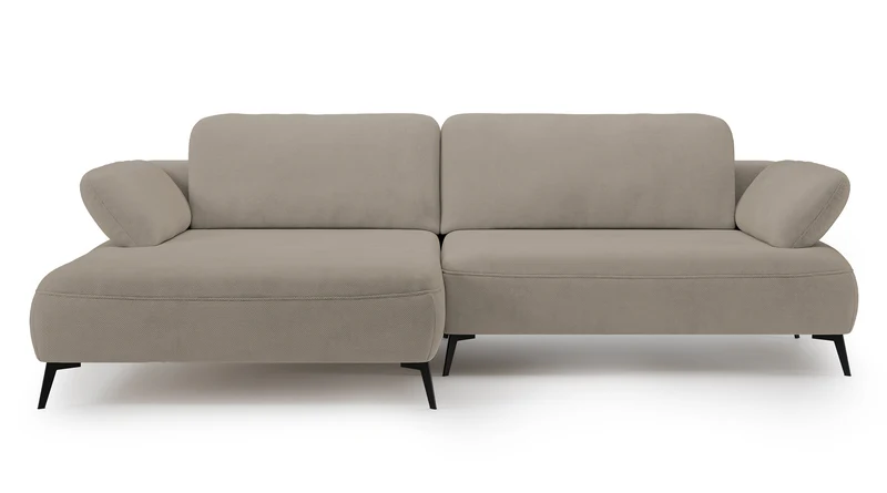Ecksofa mit Schlaffunktion Avolla, L-förmig, linksseitig, mit Stauraum, dunkelbeige, hydrophober Chenille-Stoff