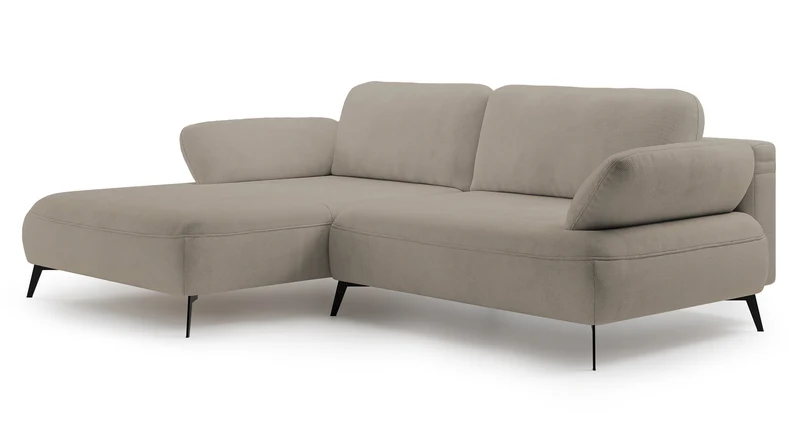 Ecksofa mit Schlaffunktion Avolla, L-förmig, linksseitig, mit Stauraum, dunkelbeige, hydrophober Chenille-Stoff