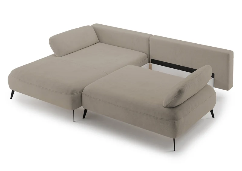 Ecksofa mit Schlaffunktion Avolla, L-förmig, linksseitig, mit Stauraum, dunkelbeige, hydrophober Chenille-Stoff