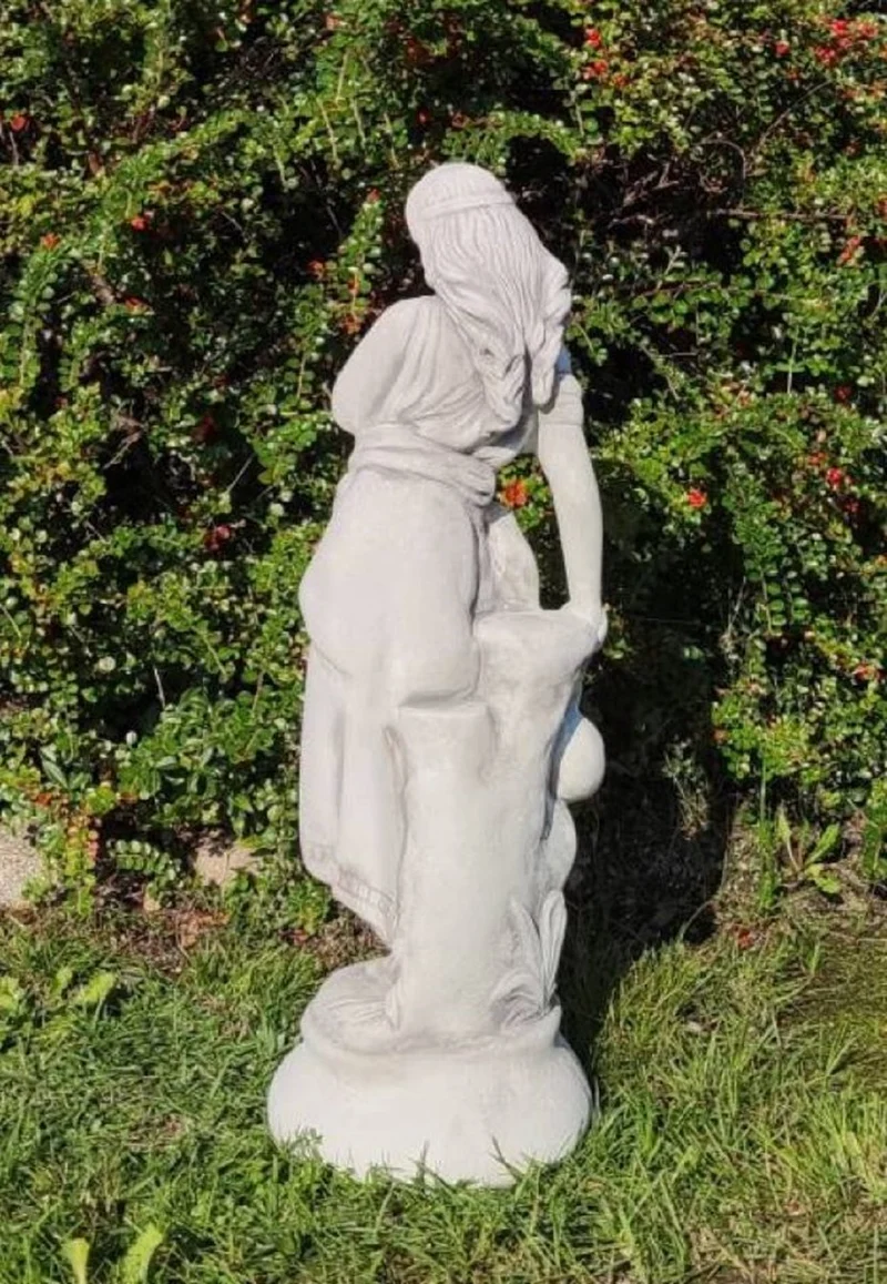 Casa Padrino Jugendstil Garten Deko Skulptur Dame Grau H. 66 cm - Elegante Garten Deko Stein Figur - Barock & Jugendstil Garten Deko Accessoires