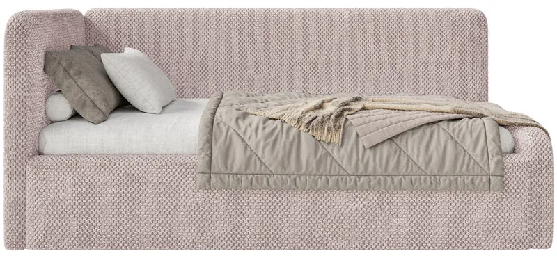 Jugendbett 90x200 cm Fanklo linksseitig mit Stauraum, puderrosa Plüsch, wasserabweisend