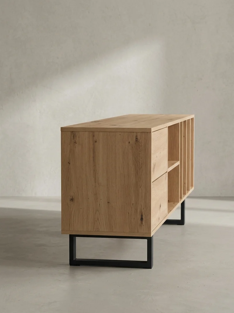 TV-Lowboard mit Eiche-Dekor, Schubladen und offenes Regal, modern