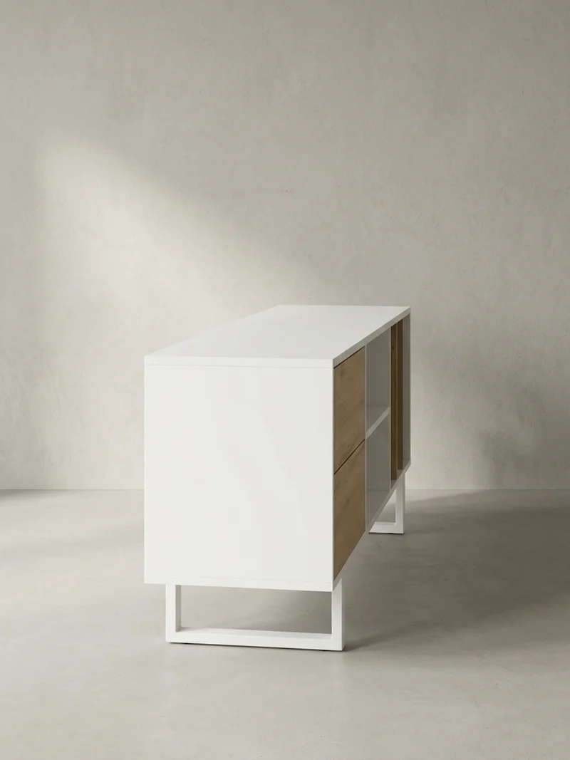 TV-Lowboard mit Eiche-Dekor, Schubladen und offenes Regal, modern